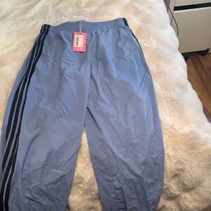 Edikted Blue Track Pants with Black Stripes
